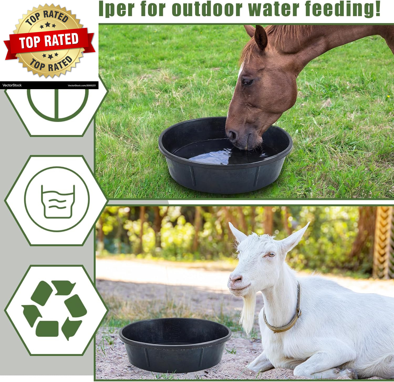 5 Pcs Rubber Feed Pan 12 Quart/ 3 Gallon Utility Horse Feed Bucket Rubber Bowl C
