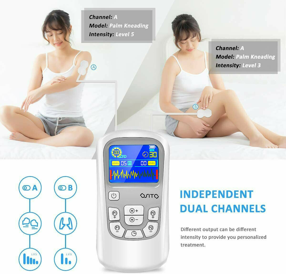 TENS Unit EMS Stimulator Pulse Massager Muscle & Nerve Pain Relief Rechargeable