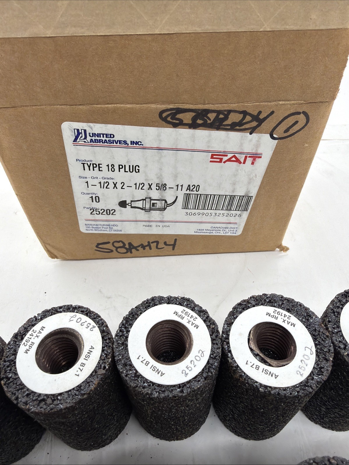 United Abrasives 25202 1-1/2×2-1/2×5/8-11 Aluminum Oxide Grinding Plug 10 pack