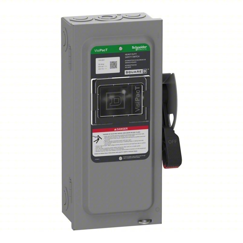 SCHNEIDER Safety Switch: Non-Fusible, 30 A, Three Phase, 600V AC/DC, Galvanized