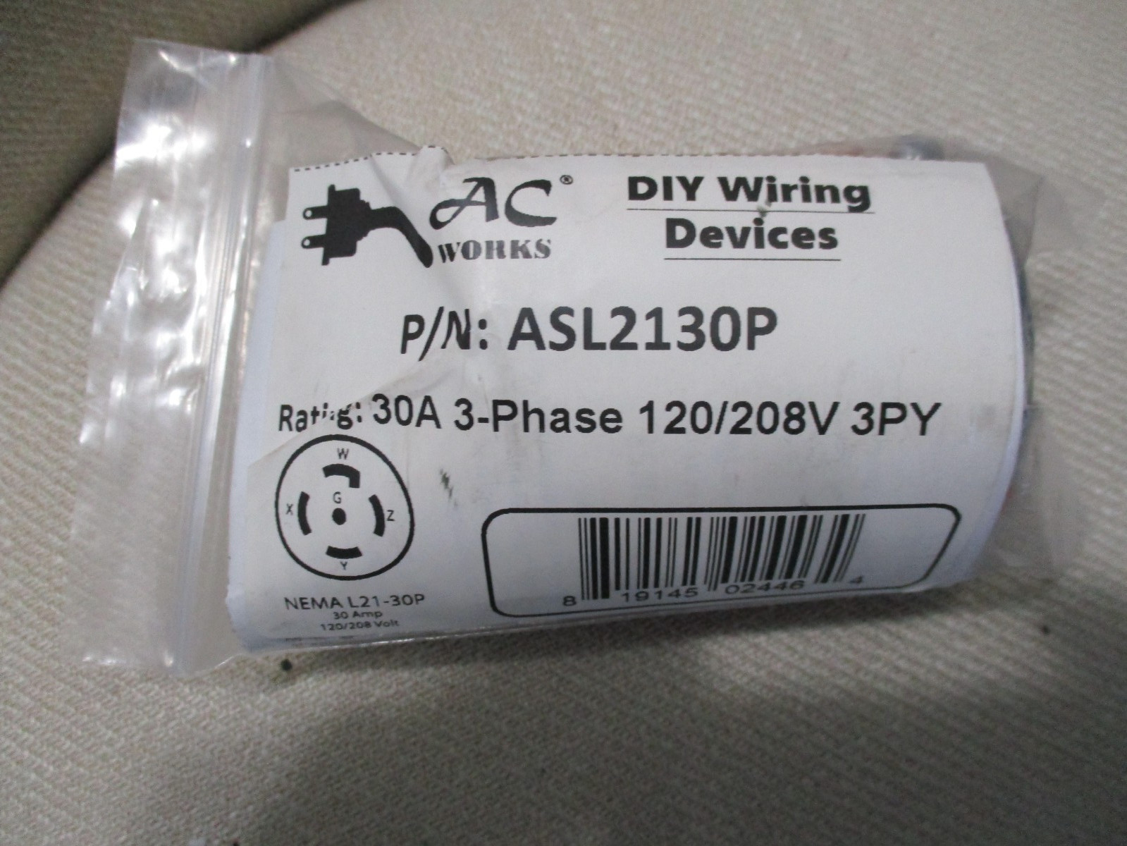 AC WORKS® NEMA L21-30P – 3-Phase 30A, 120/208V Locking Male Plug