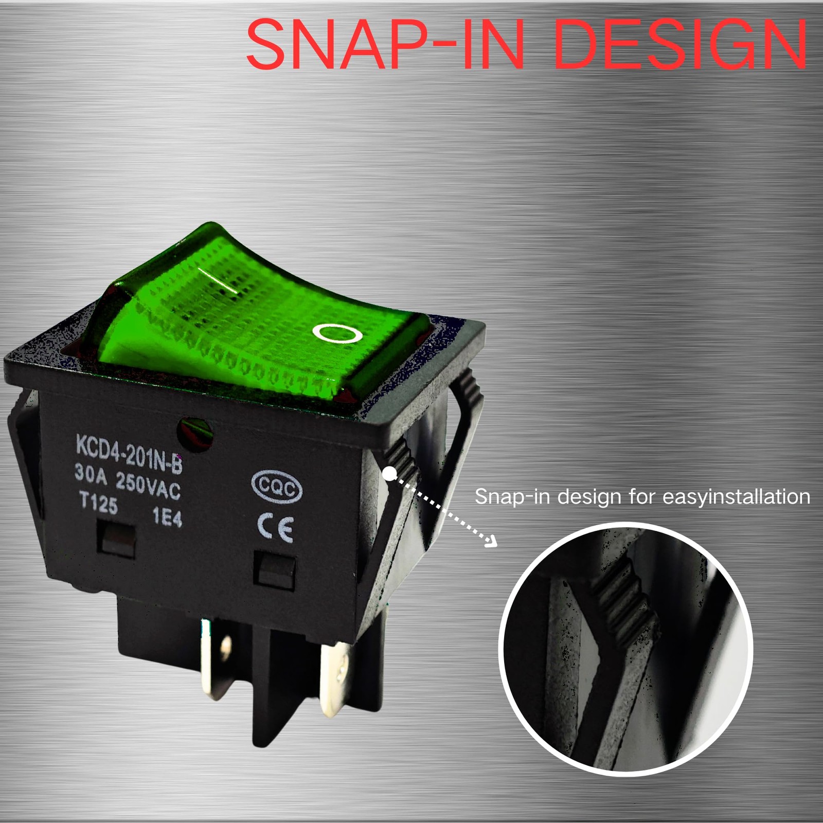 30A 250V KCD4 Rocker Switch DPST 4 Pin Green Lighted 120V Rocker Toggle Switc…