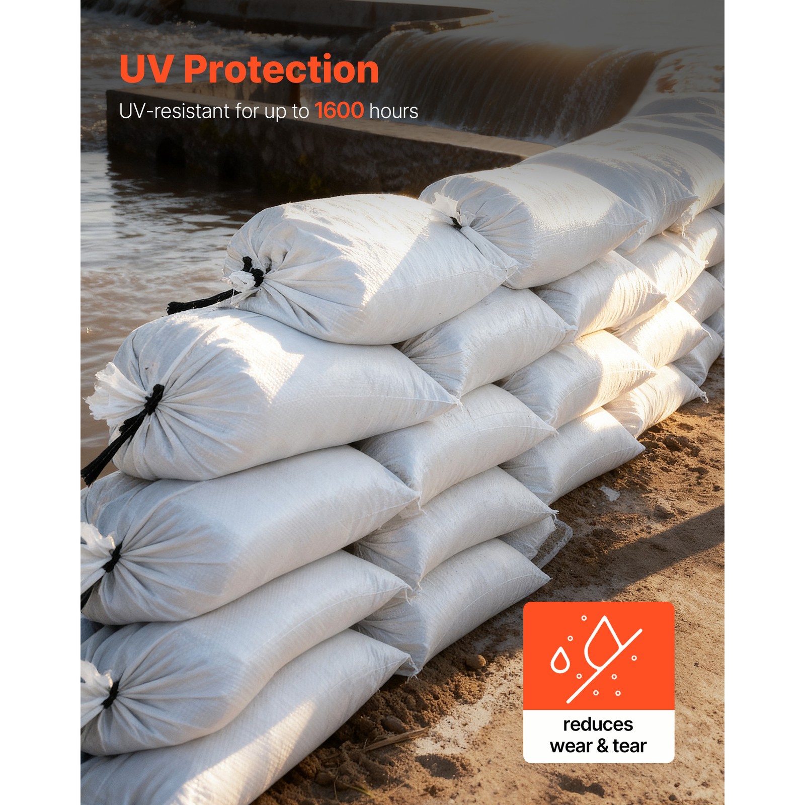 Uimoso 50 Pack Sandbags 16″ x 26″ with Ties, 50lb Capacity Durable Flood Bags