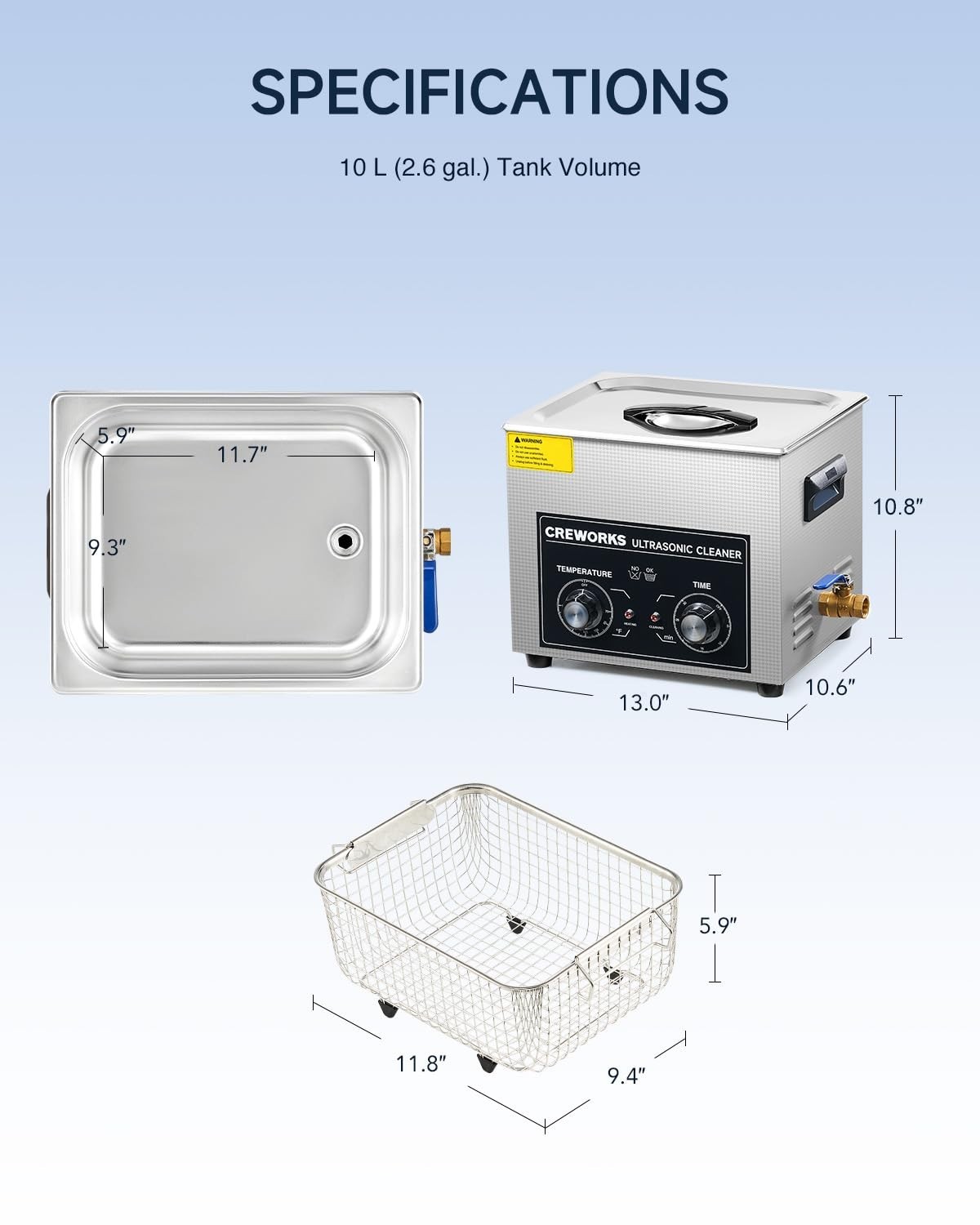0L Ultrasound Cleaning Machine with Heater and Timer, 240W Stainless Steel Ul…