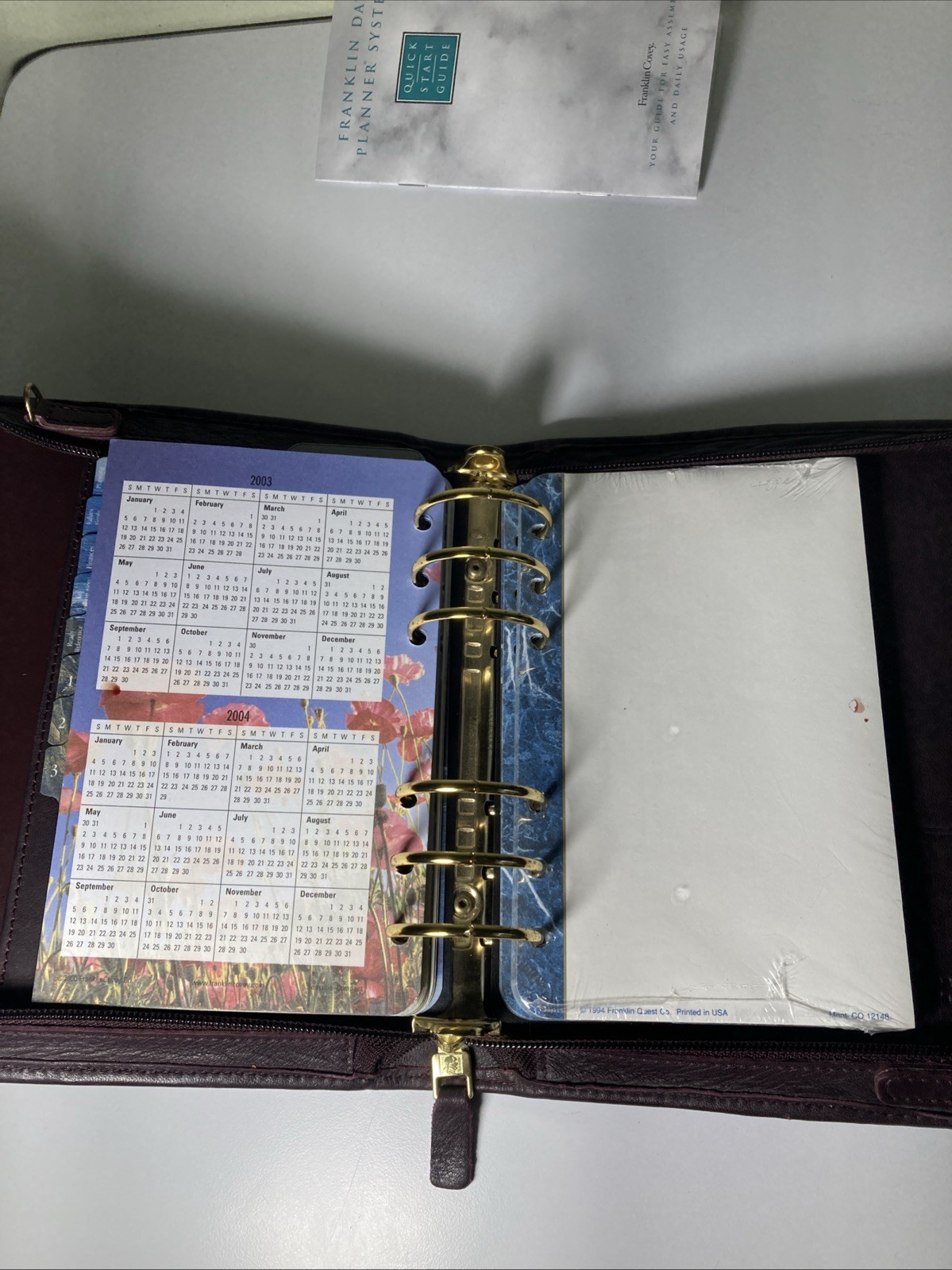 Franklin Quest Compact Burgundy Nappa Leather Zip around Planner 6 Rings