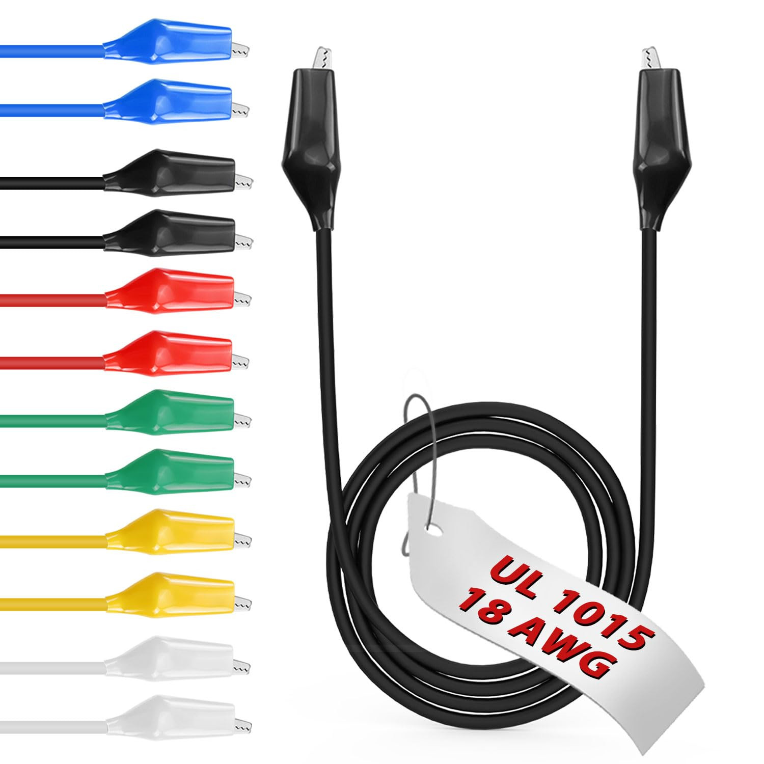 12pcs/20in. Alligator Clips Electrical with Wires UL1015/18AWG, 6 Colors Jumper