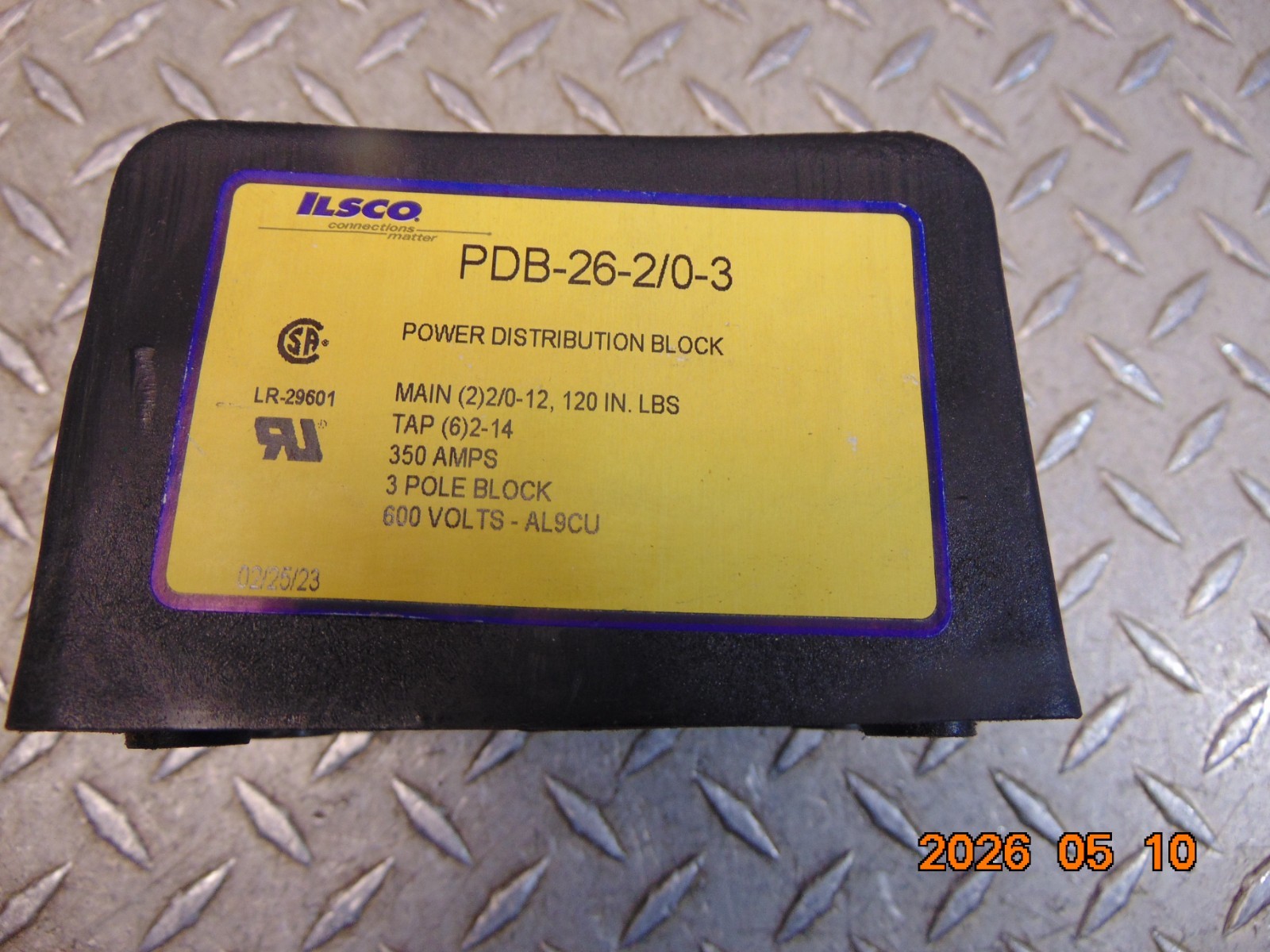 ILSCO PDB-26-2/0-3 Power Distribution Block 350A 600V