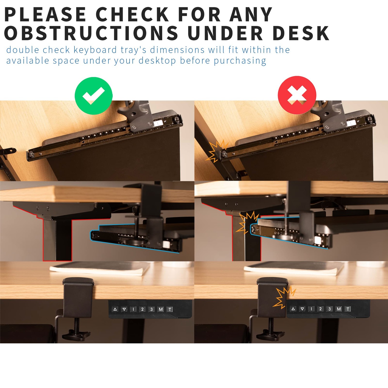 Large Height Adjustable Under Desk Keyboard Tray with RGB LED Light Mouse Pad, C