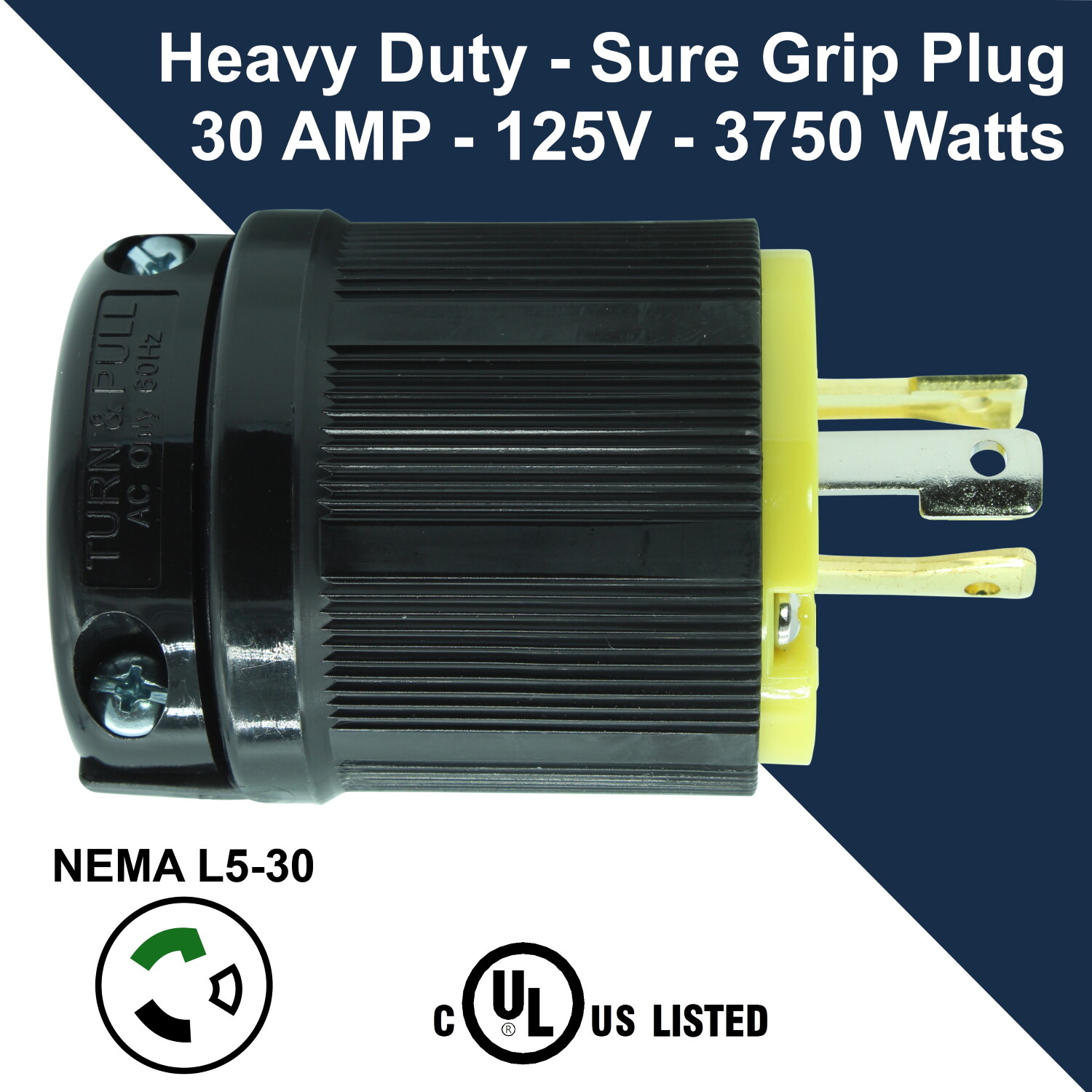 30 Amp to 110 Adapter L5-30P to 3-Way Outlet Splitter 25 Volt, 30A to 15A-20