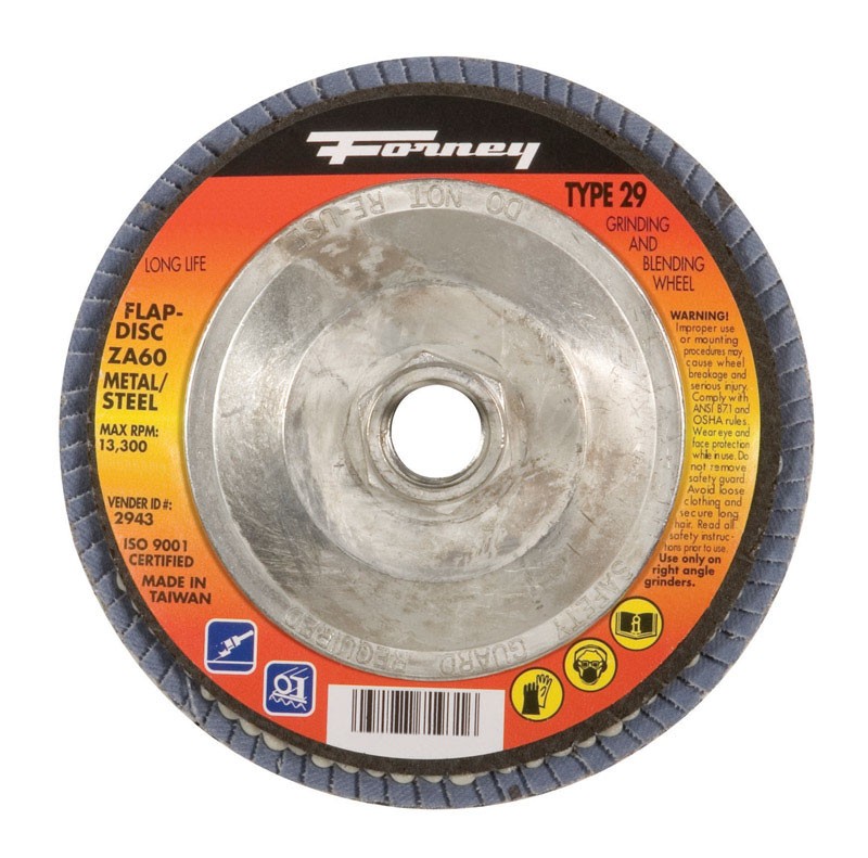 Forney 71933 Zirconia Aluminum 120-Grit 13,300 rpm Blue Flap Disc 4-1/2 Dia. in.