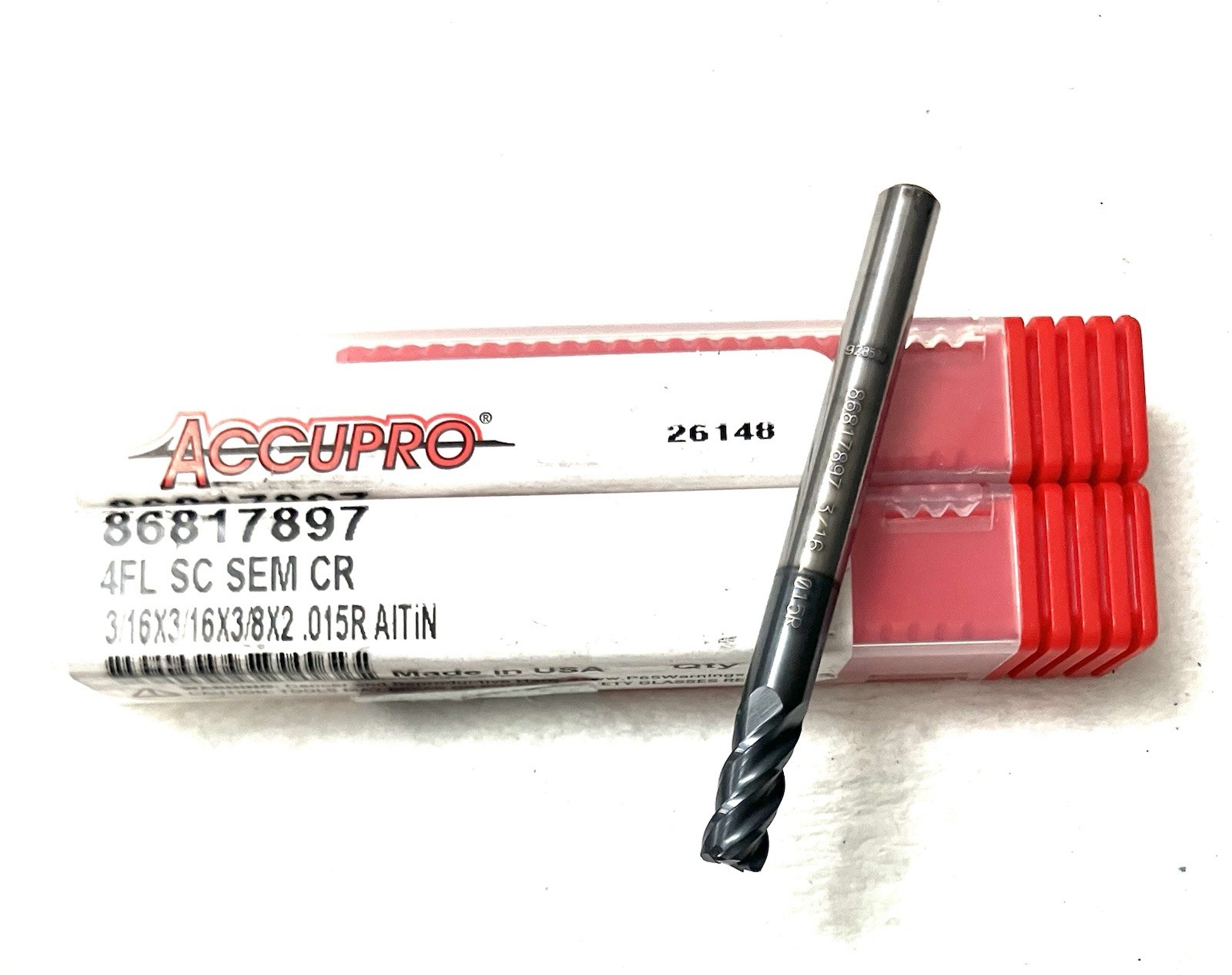 5PC Accupro 3/16″ 4FL Corner Radius End Mill .015R Carbide AlTiN 86817897 NEW