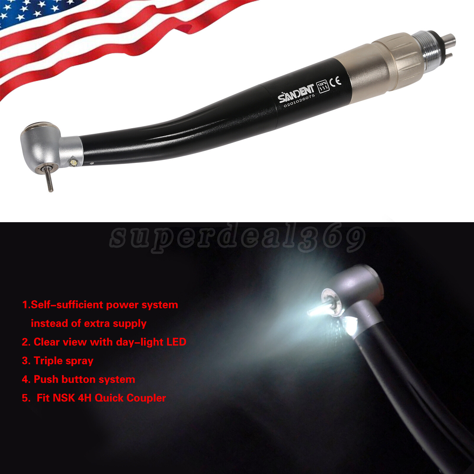 1-5* NSK Style Dental LED E-generator High Speed Handpiece /4Hole Coupler OR