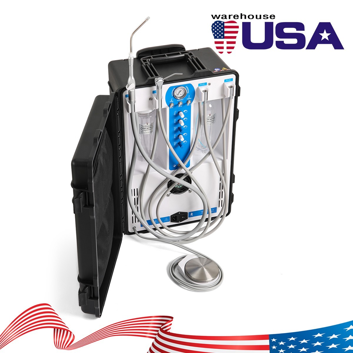 Dental Portable Delivery Unit Mobile System with Air Compressor Scaler/Tubing