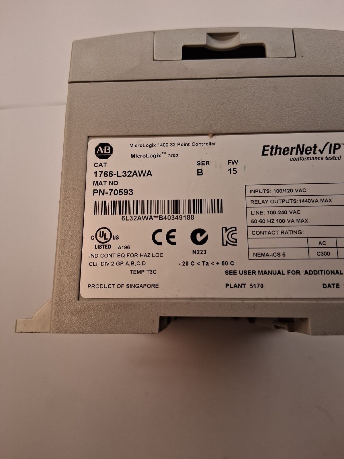 ALLEN BRADLEY 1766-L32BWA / B 32POINT CONTROL MODULE Old Stock