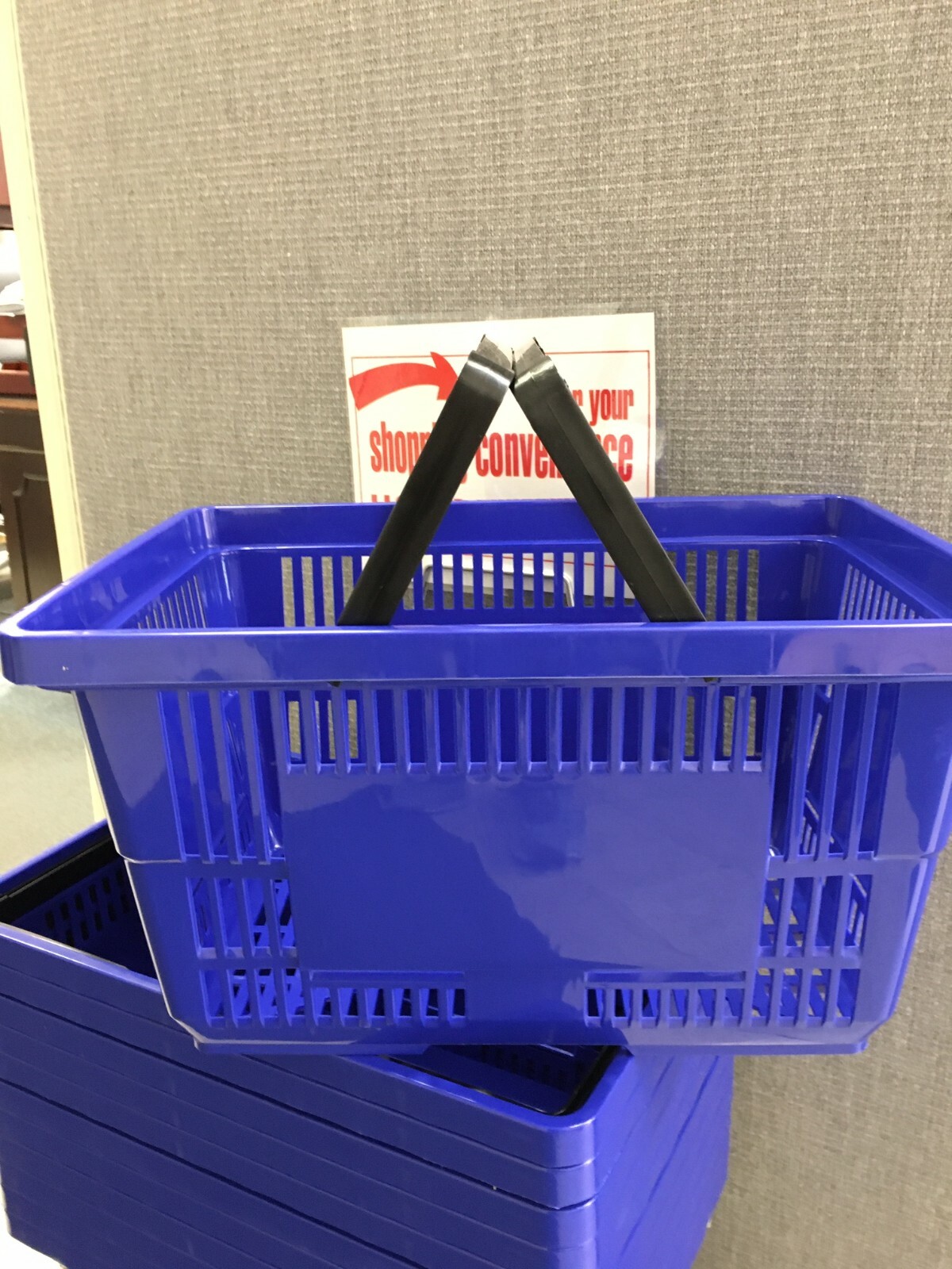 SHOPPING BASKETS «JUMBO SIZE» SET OF 12 WITH STAND/SIGN BLUE