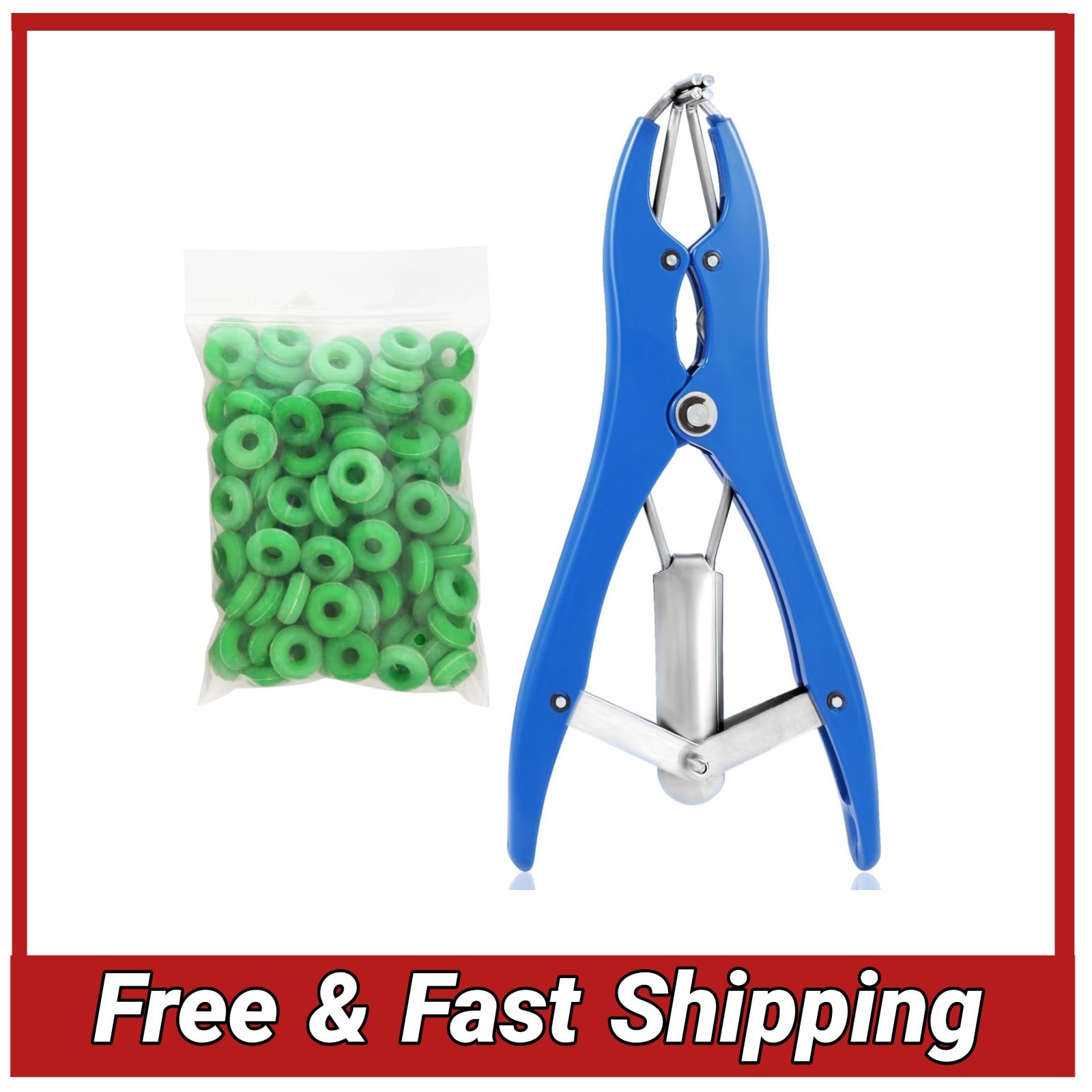 Goat Banding Kit Stainless Steel Bander Tool + 100 Castration Rings Livestock