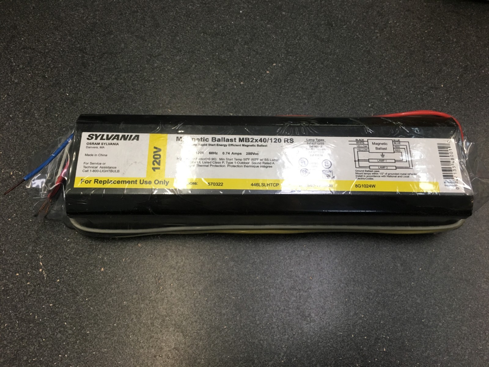 Sylvania MB2x40/120 RS 120V Magnetic Ballast for two 4 ft F34/F40 T12 FLUR bulbs