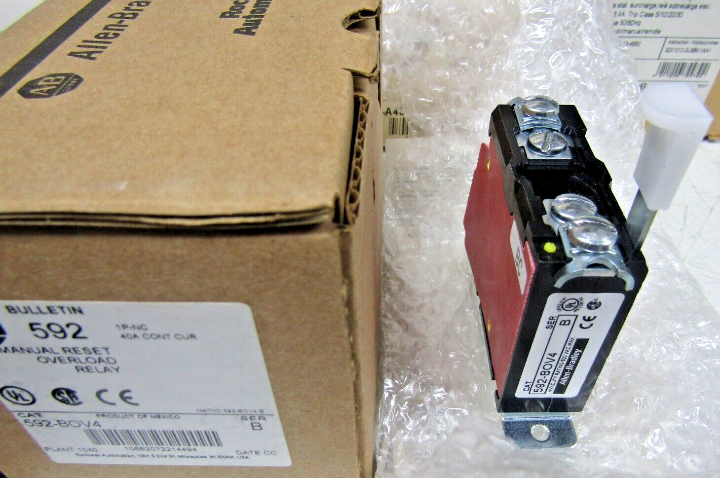 🔥NEW ALLEN BRADLEY 592 MANUAL RESET OVERLOAD RELAY 592-BOV4 600 VAC SERIES B