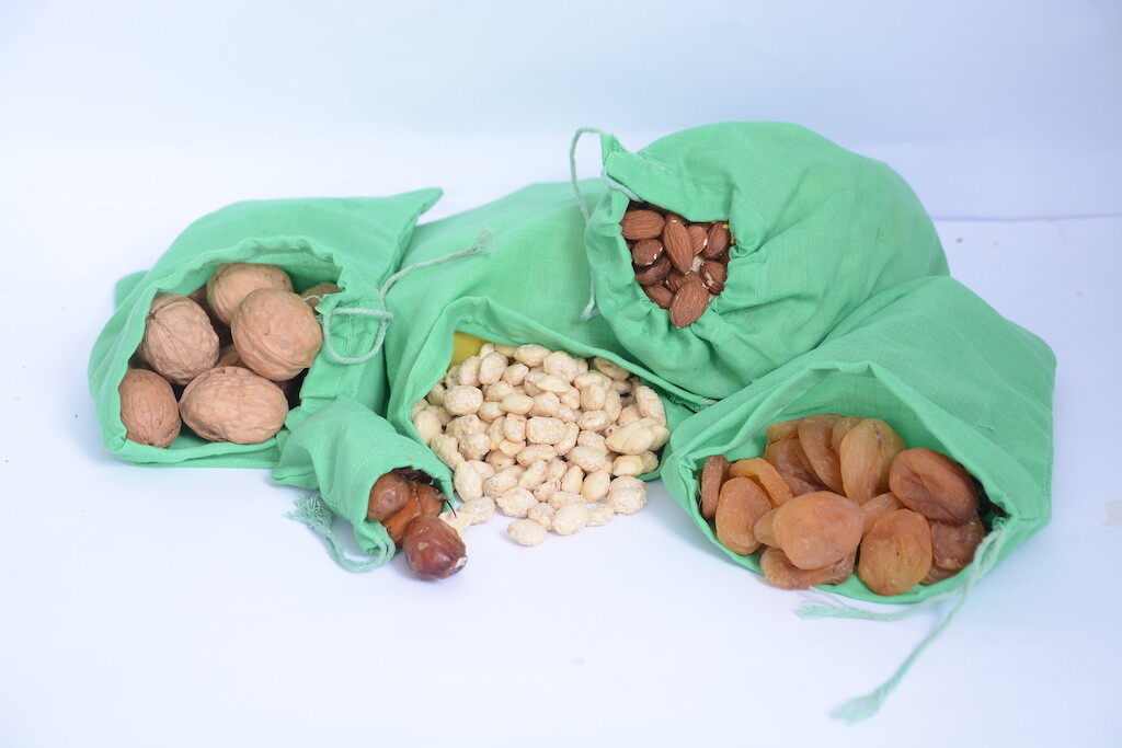 4 x 6 Inches Cotton Single Drawstring Green Reusable Storage Cotton Muslin Bags