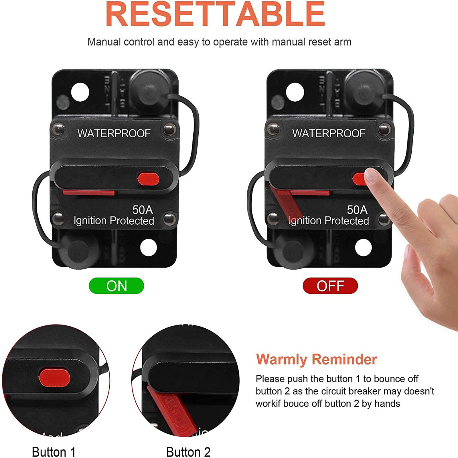 300A AMP Circuit Breaker Fuse Reset 12V-48V DC Car Boat Auto Waterproof
