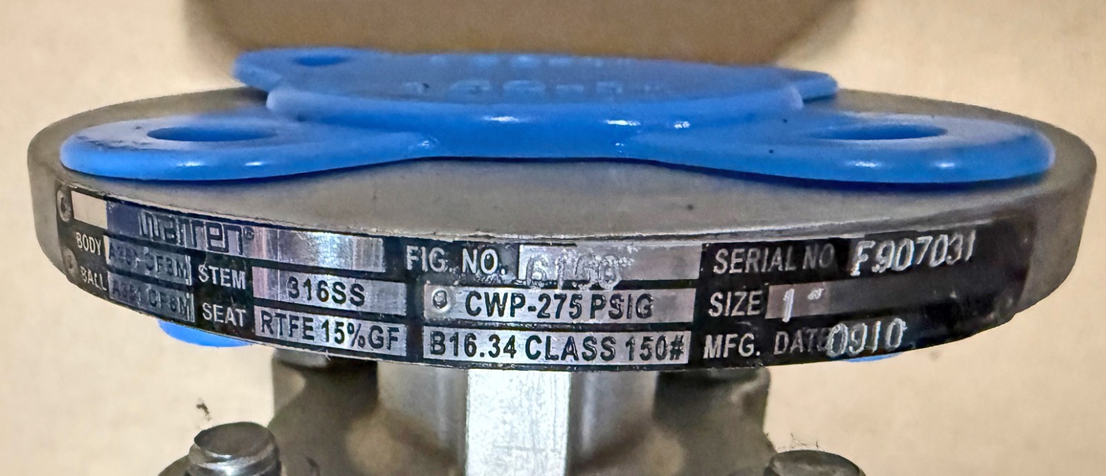 WARREN 1″ 150 FULL PORT 316 STAINLESS STEEL BALL VALVE CF8M 6156 RTFE 15% GF
