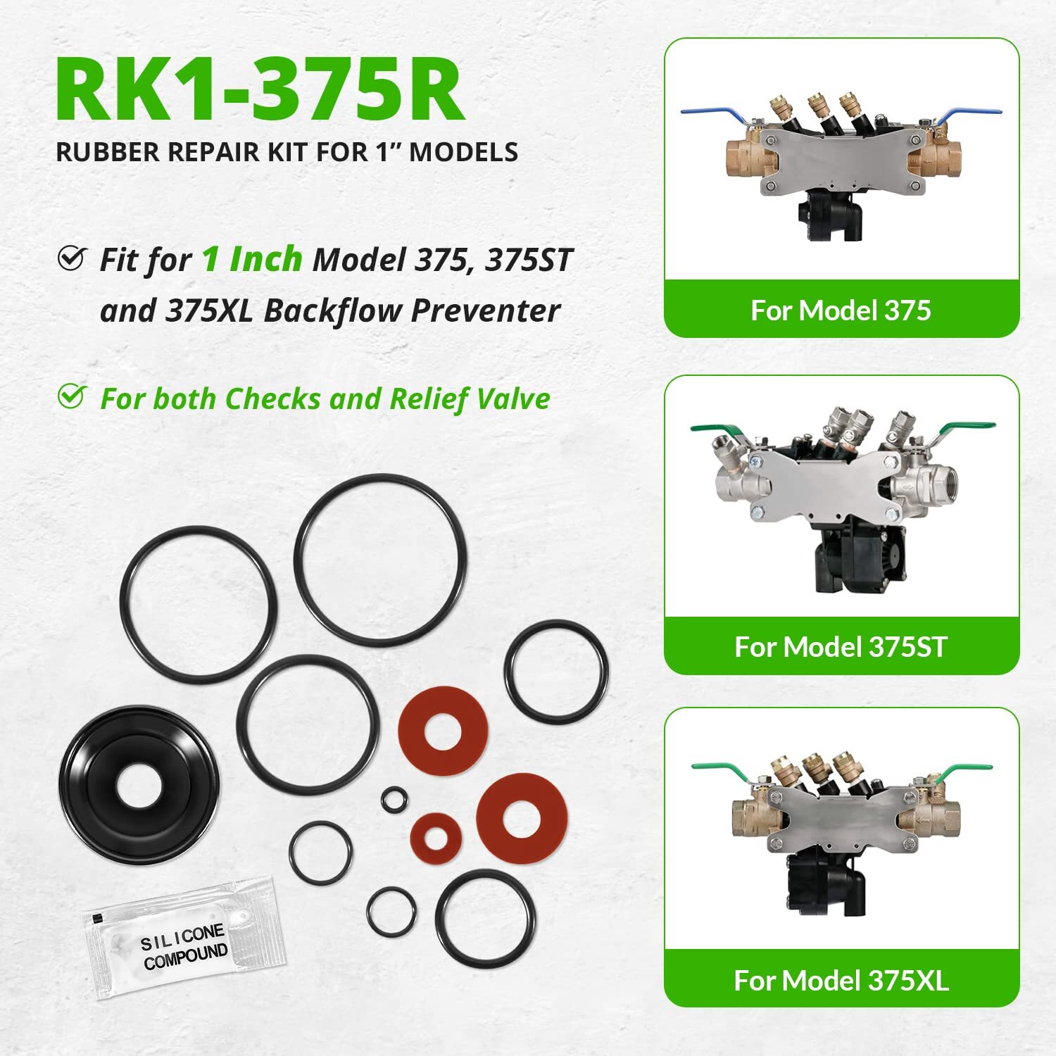 Replace for Wilkins RK1-375R Rubber Repair Kit Fit for 1″ Model 375 375XL 375ST