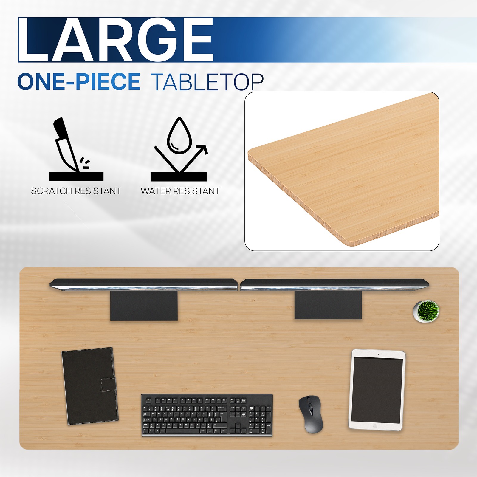 USED VIVO Bamboo 60 x 24 inch Universal Table Top for Sit to Stand Desk Frames