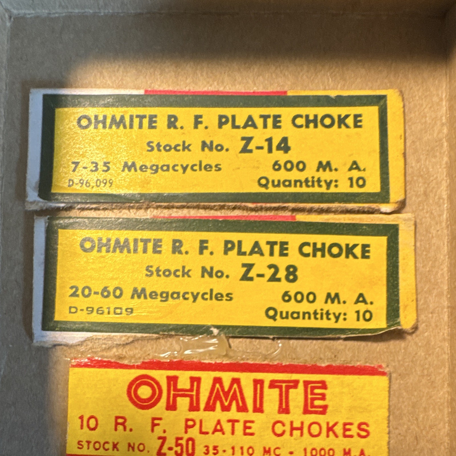 Ohmite Chokes Lot Z-7 Z-14 Z-28 Z-50 Z-144 Z-235 Z460 Untested