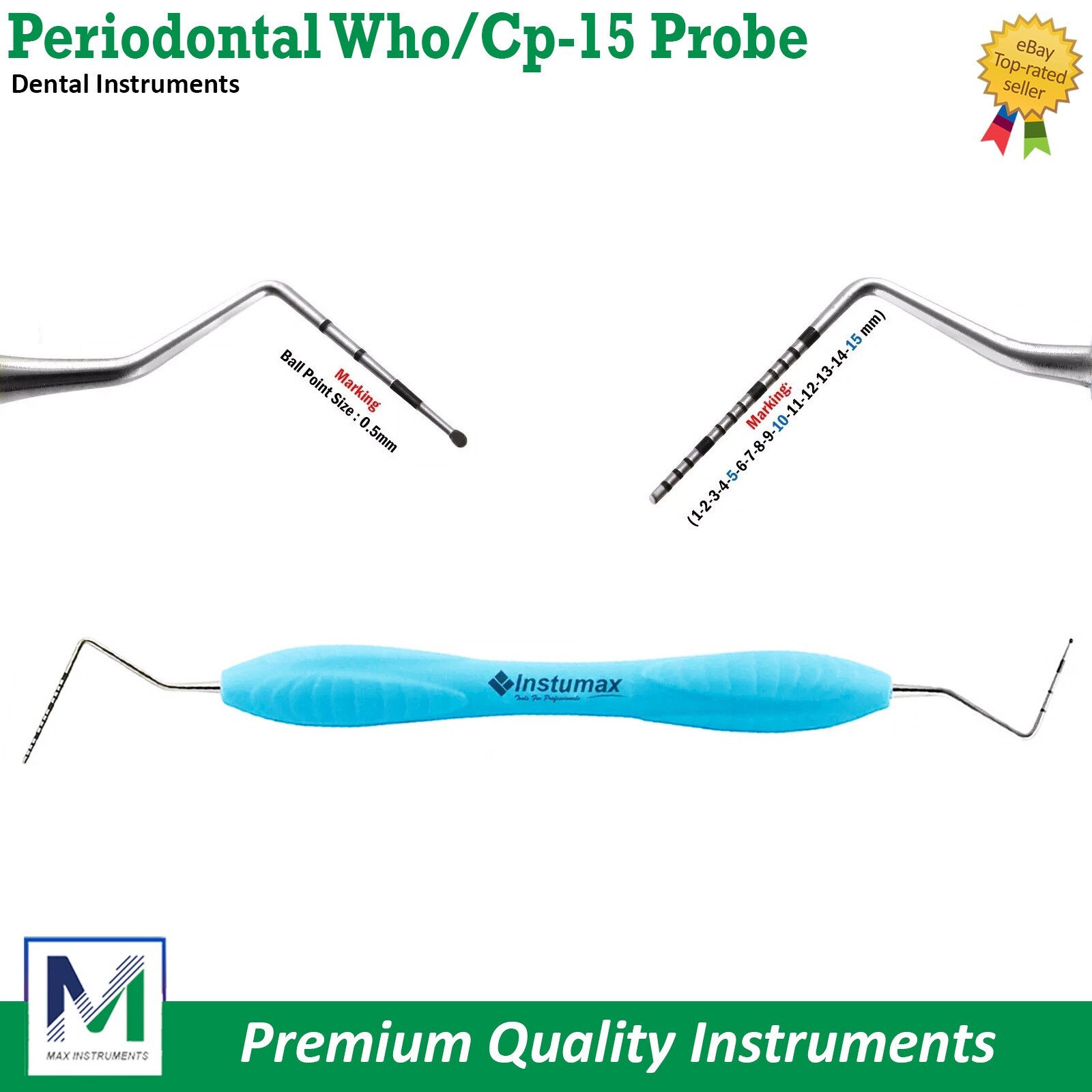 Dental Periodontal Probes UNC-15, WHO Ball Ended BPE Probe Markings Color Coated