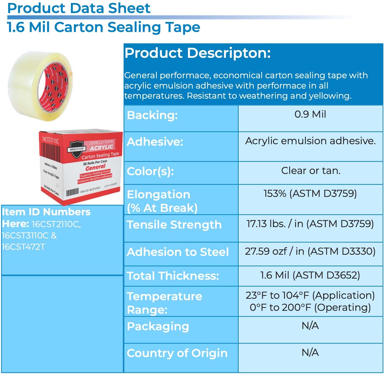 3″ 1.6MIL 110Y, 1CS/24ROLLS GENERAL PURPOSE PACKAGING TAPE LIGHT/MEDIUM DUTY