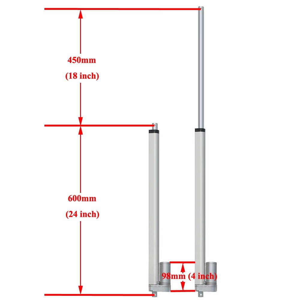 450mm 18″ In Stroke Linear Actuator DC12V 220lbs Max Lift W/ Brackets Heavy Duty