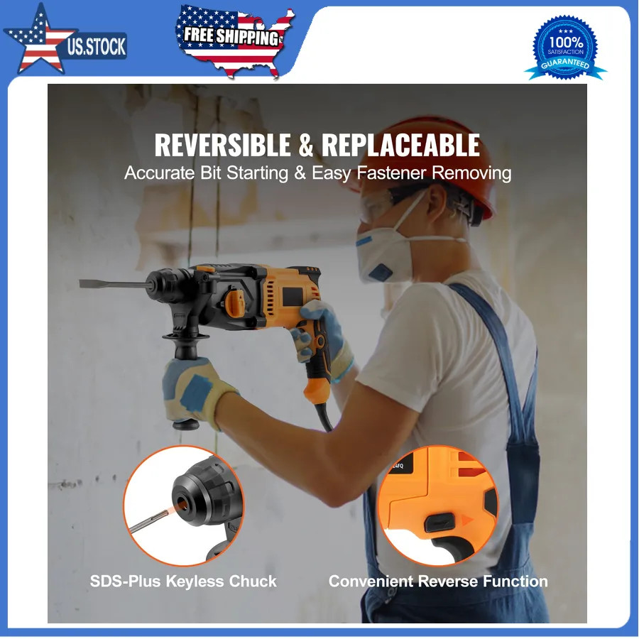 1 Inch SDS Plus Rotary Hammer Drill 8 Amp Corded Concrete Masonry Power Tool