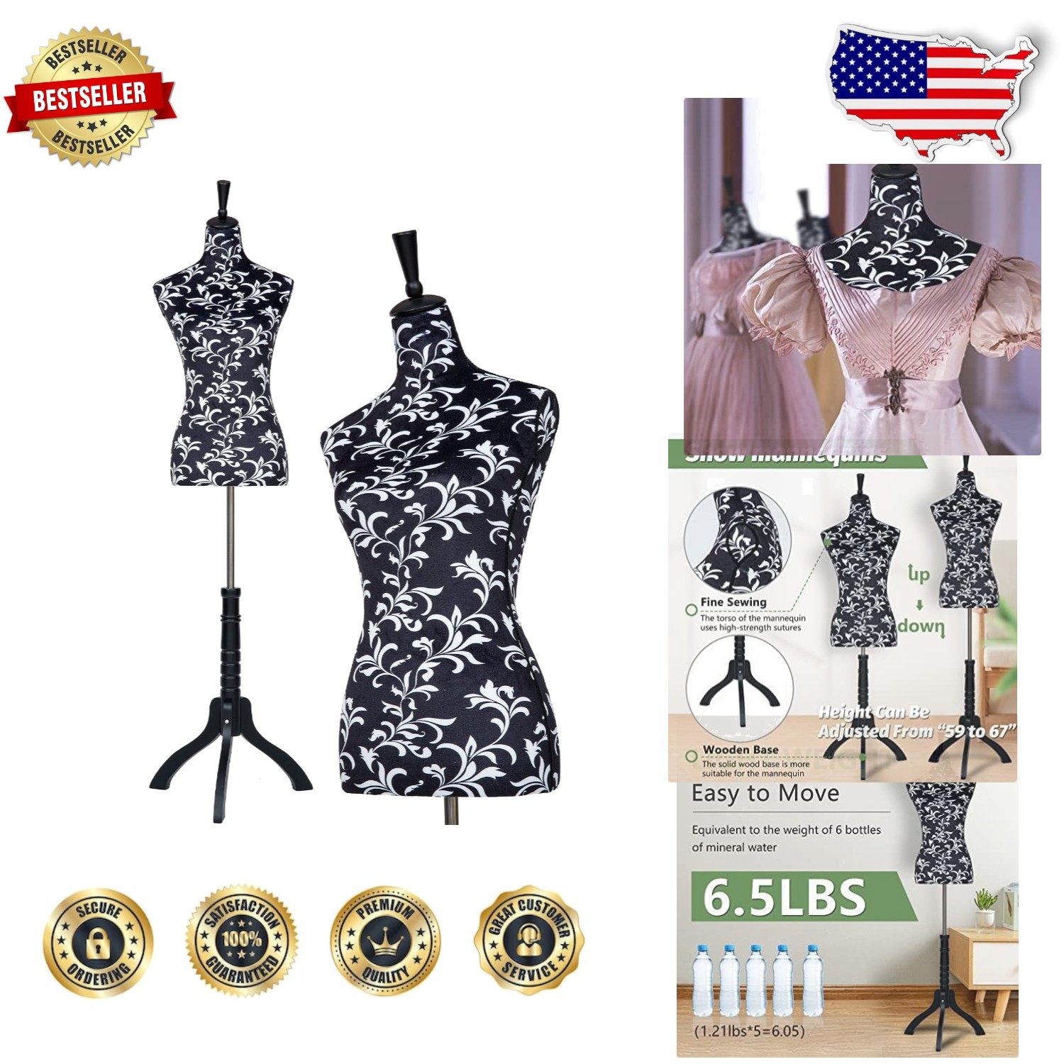 Display Mannequin Torso – Fiberglass, Adjustable Height, Flannelette Cover