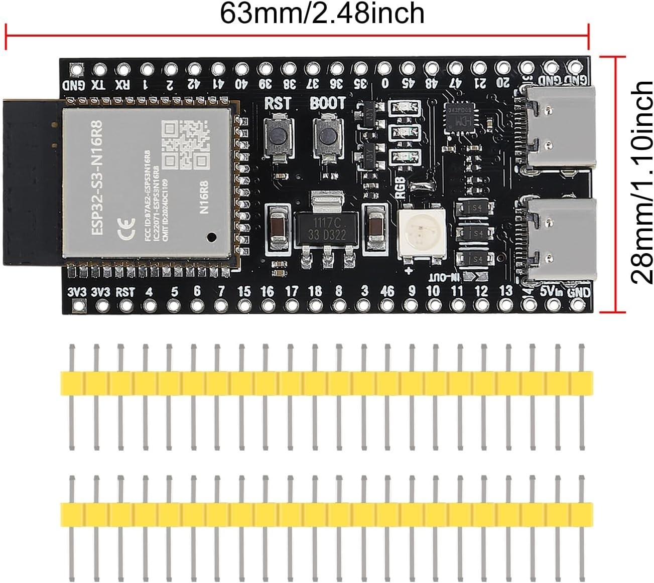 2PCS S3-DevKit N16R8 Development Boards – Type-C Wi-Fi & Bluetooth IoT Module