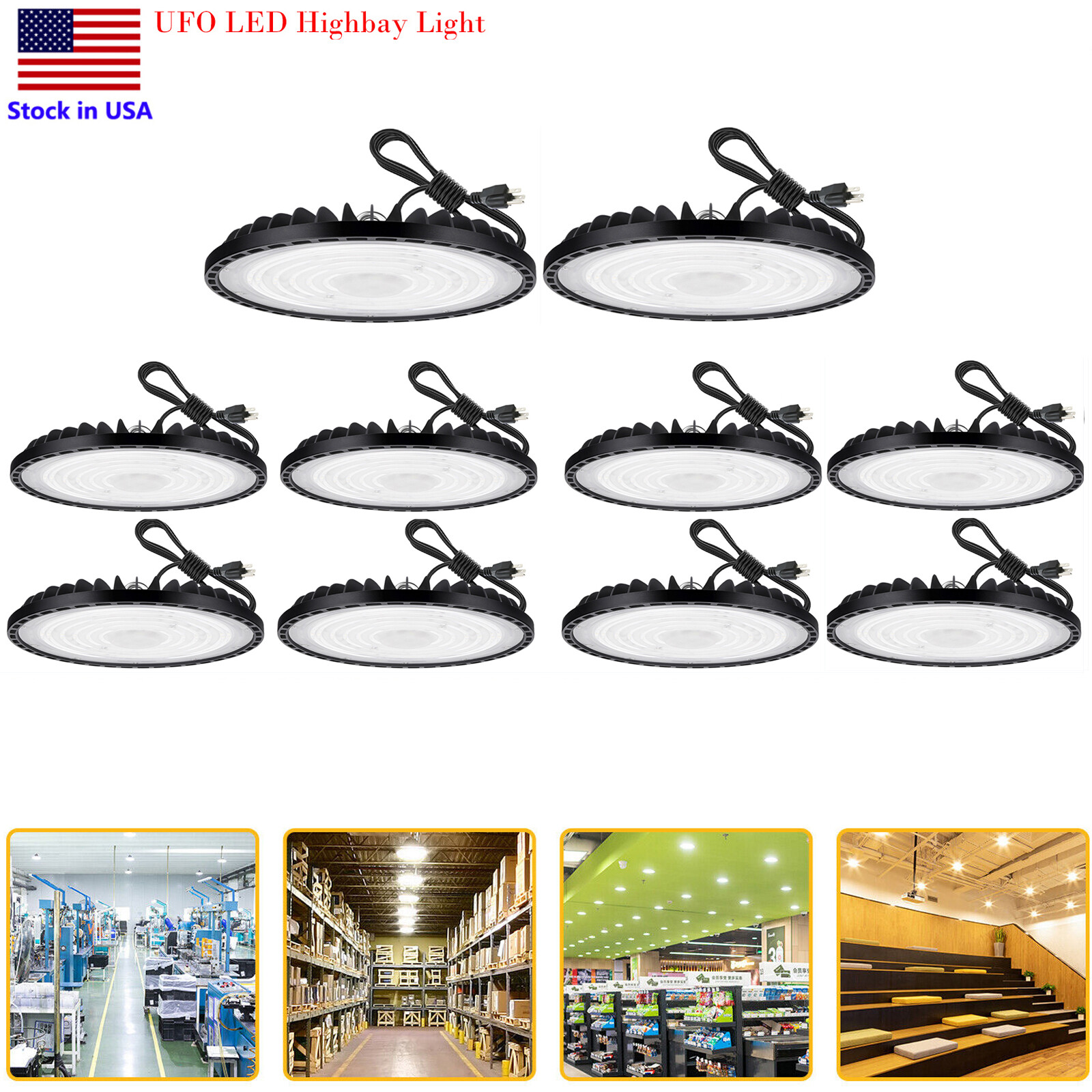 300W UFO LED High Bay Light Fixture IP65 Commercial UFO Warehouse Lamp 10Pack