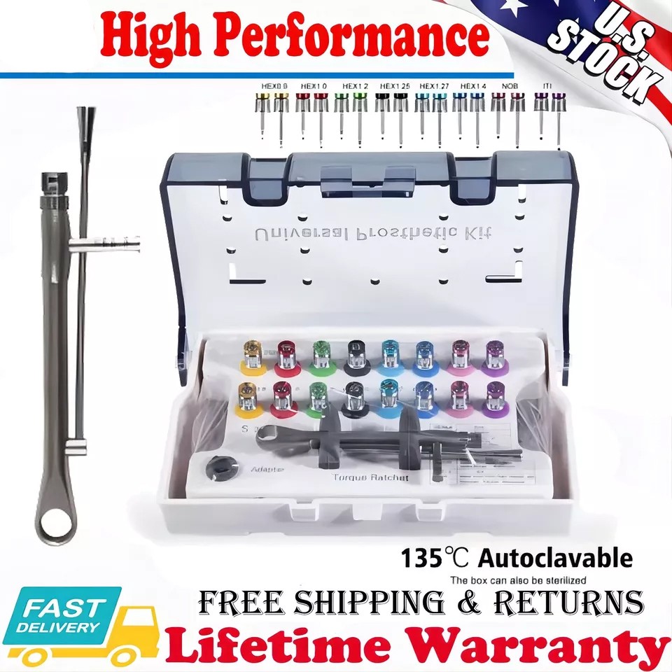 Universal Dental Implant Torque Wrench Set Fully Autoclavable 16pcs Screwdrivers