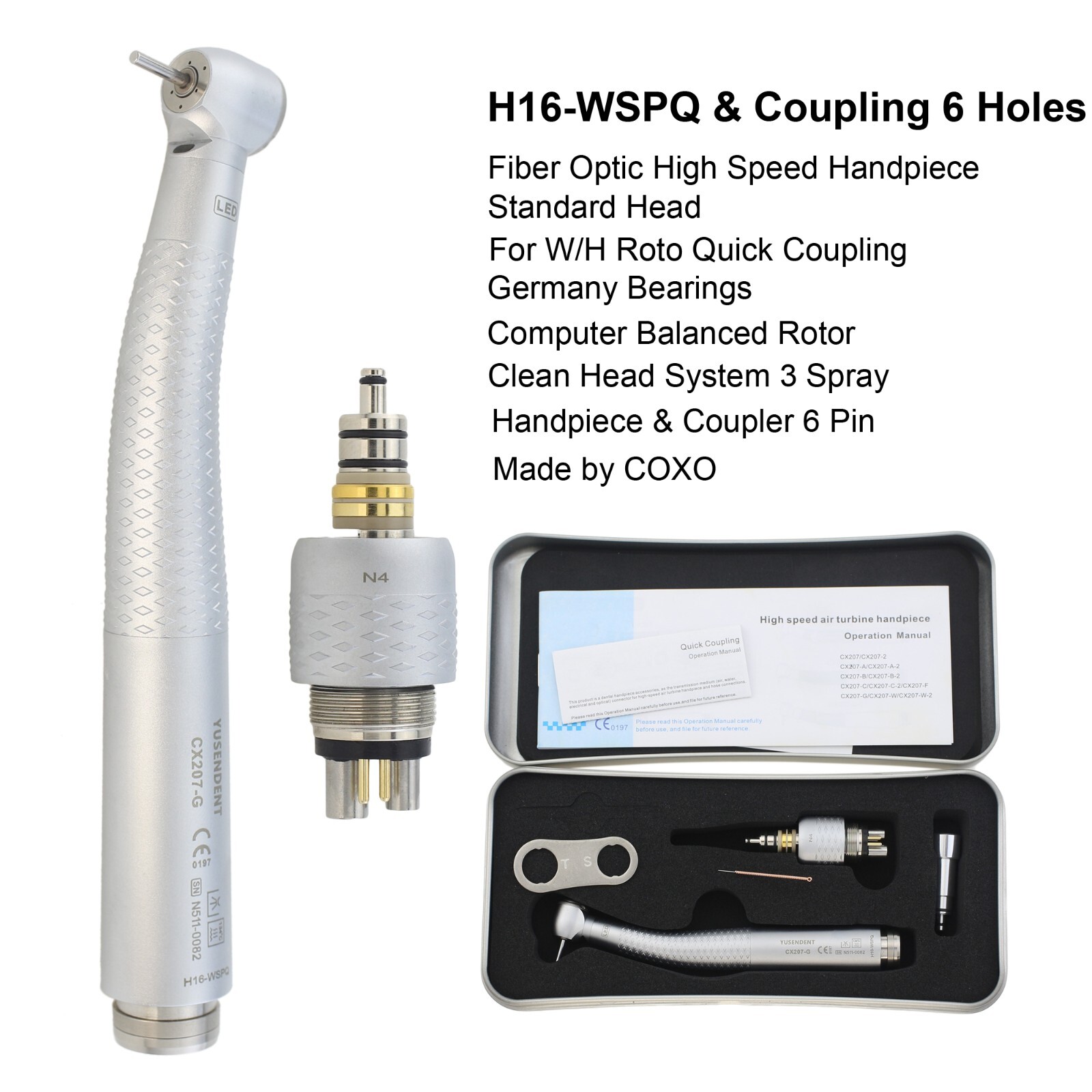 COXO Dental Fiber Optic High Speed Handpiece For KaVo MULTIflex NSK W/H Coupler
