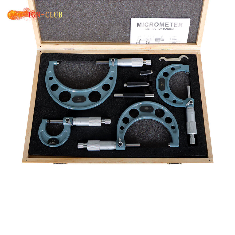 Premium Outside Micrometer Set 0-4″/0.0001″ Machinist Tool Precision Carbide Tip