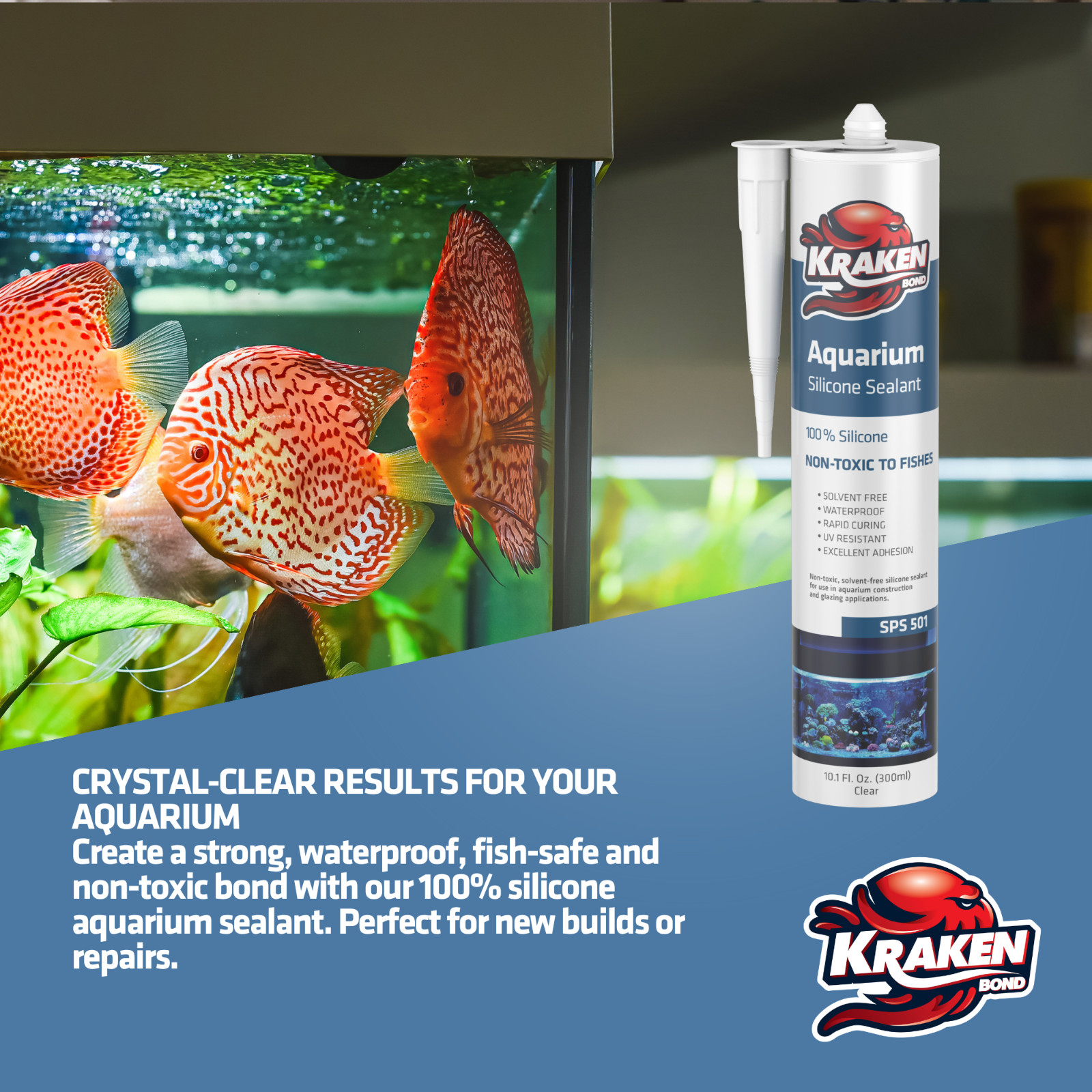 Kraken Bond Aquarium 100% Silicone Sealant, 10.1oz 2 Pack – Clear