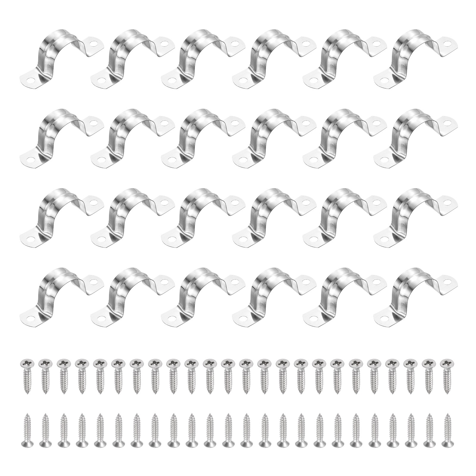 24Pcs 27mm(1-1/16″)304 Stainless Steel Rigid Pipe Strap with Screws, Silver
