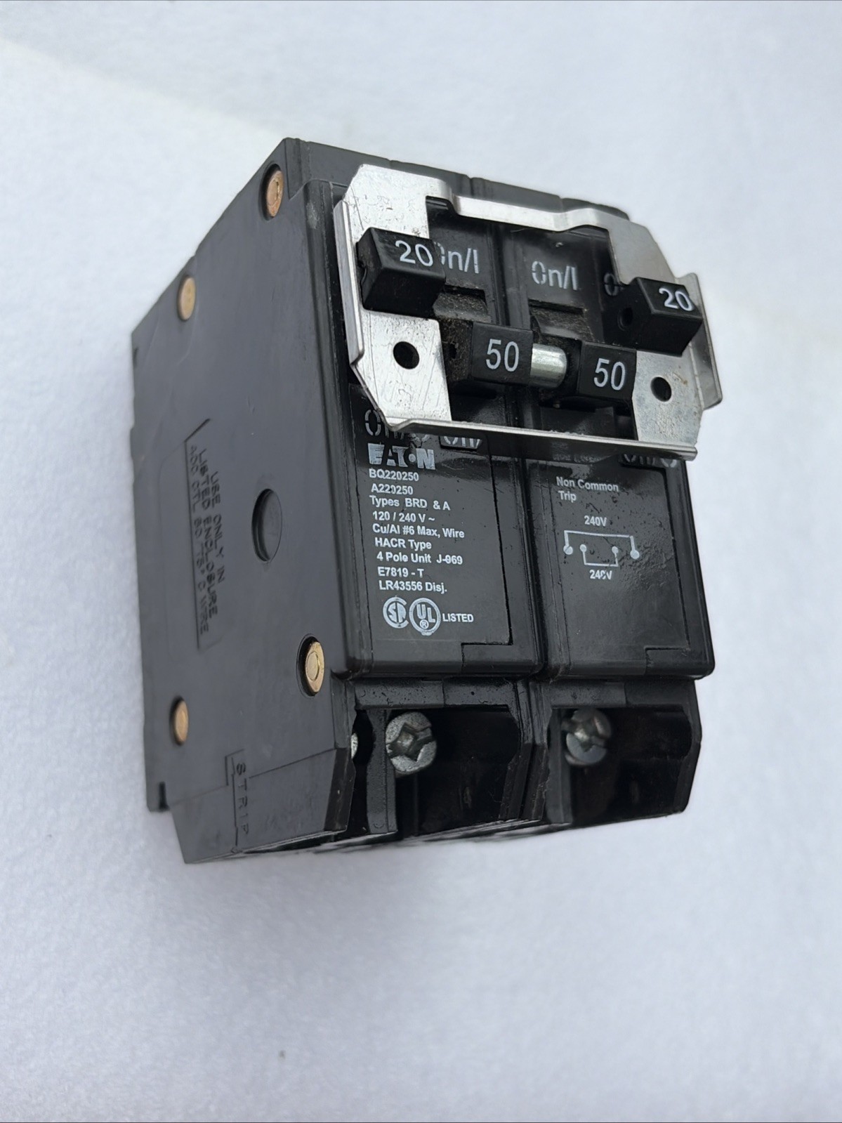 Eaton (Bryant) BQ220-250 BD220250 4-Pole (2P 50A & 2P 20A) BARD Quad Breaker