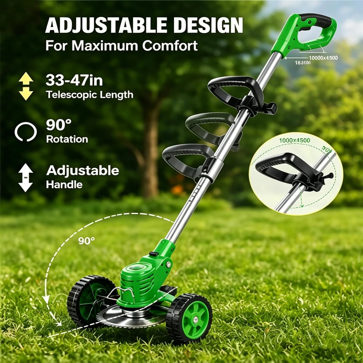 Cordless Weed Wacker with 2 Batteries, Lightweight 21V Weed Trimmer with Wheels,