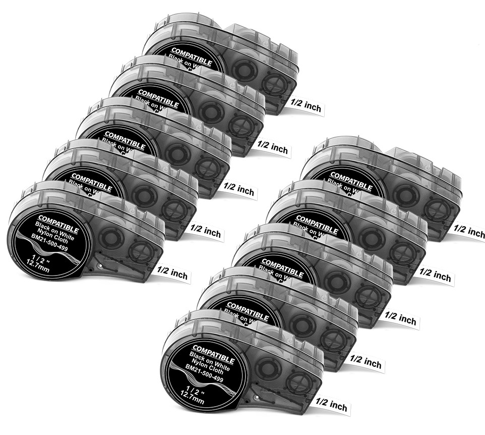 10X for BRADY M21-500-499 Nylon Cloth Label Cartridge Black on White 1/2” 12.7mm