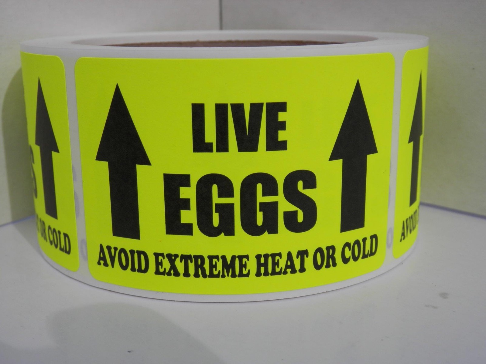250 labels stickers, LIVE EGGS AVOID EXTREME HEAT, COLD Hatching Egg, Chartreuse