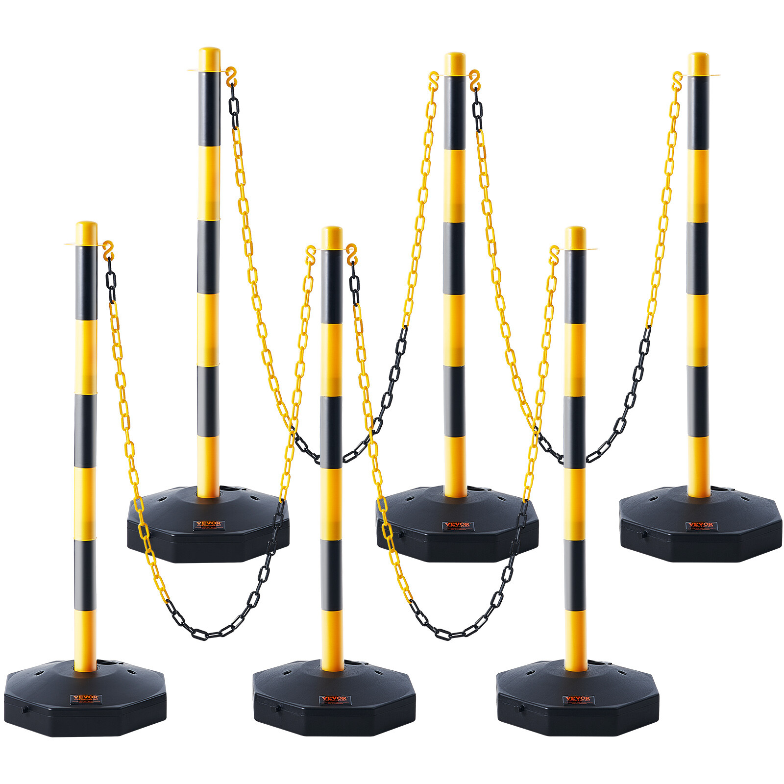 VEVOR 6PCs Traffic Delineator Post Cones with Fillable Base 8FT Chain Adjustable