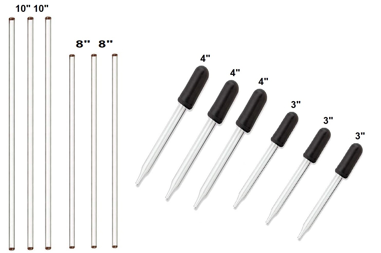 Glass Stirring Rods + Glass Droppers for Lab, Kitchen, Science Education 12/Pack