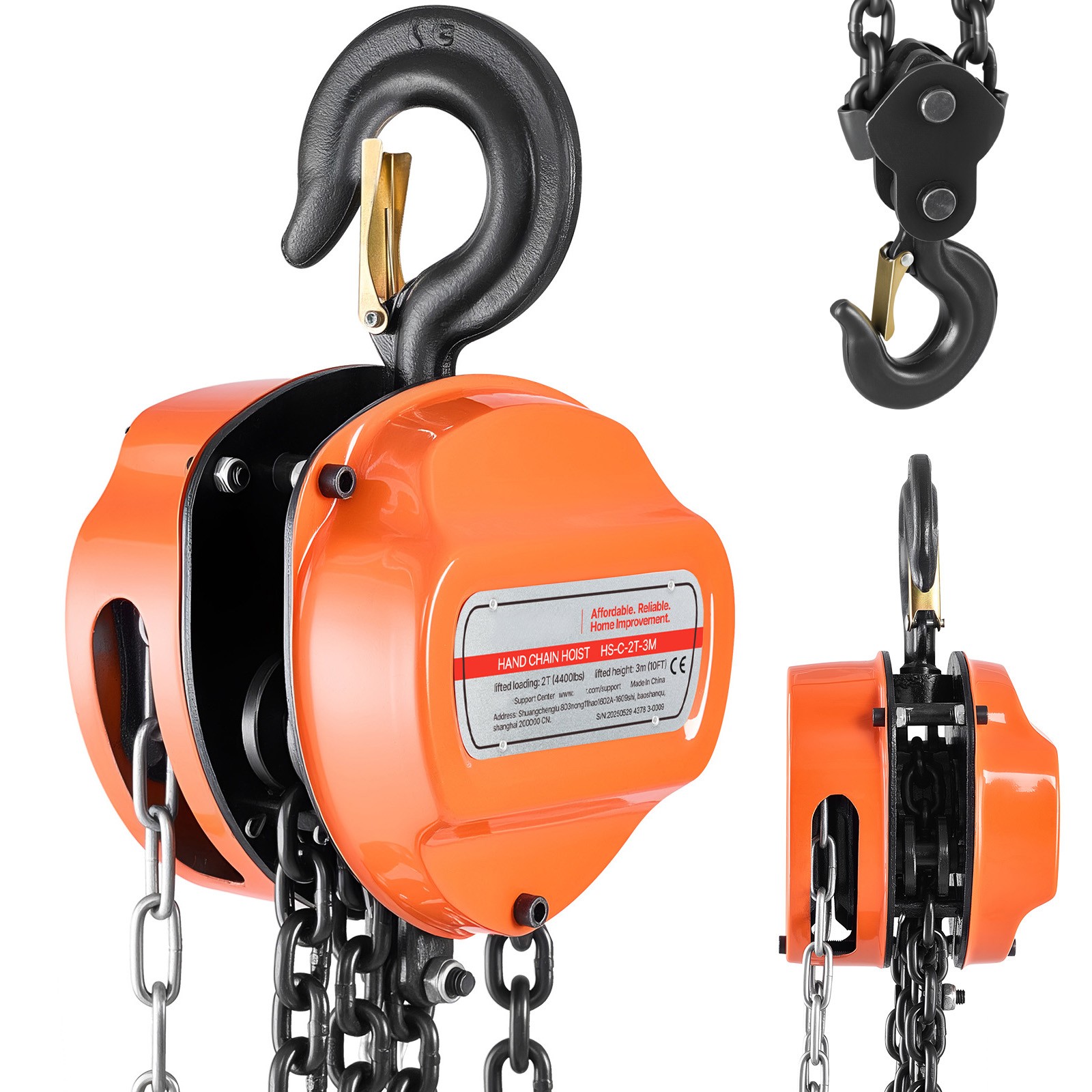 Uimoso Manual Chain Hoist 2 Tons/4400 lbs 10 ft Lift w/Durable G80 Chain