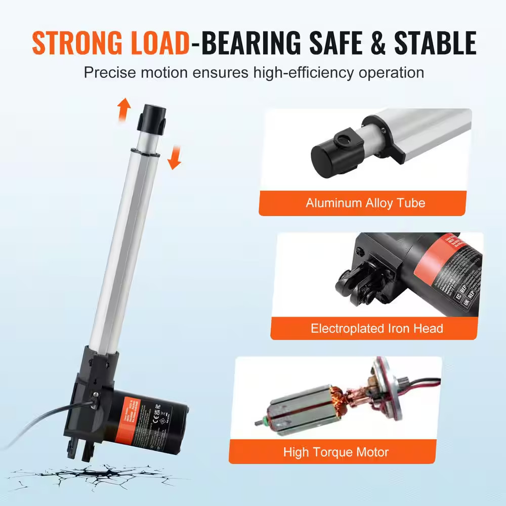 Linear Actuator 12V, 10 In. Heavy Duty 1320 Lbs. /6000N Linear Actuator, 0.19 In