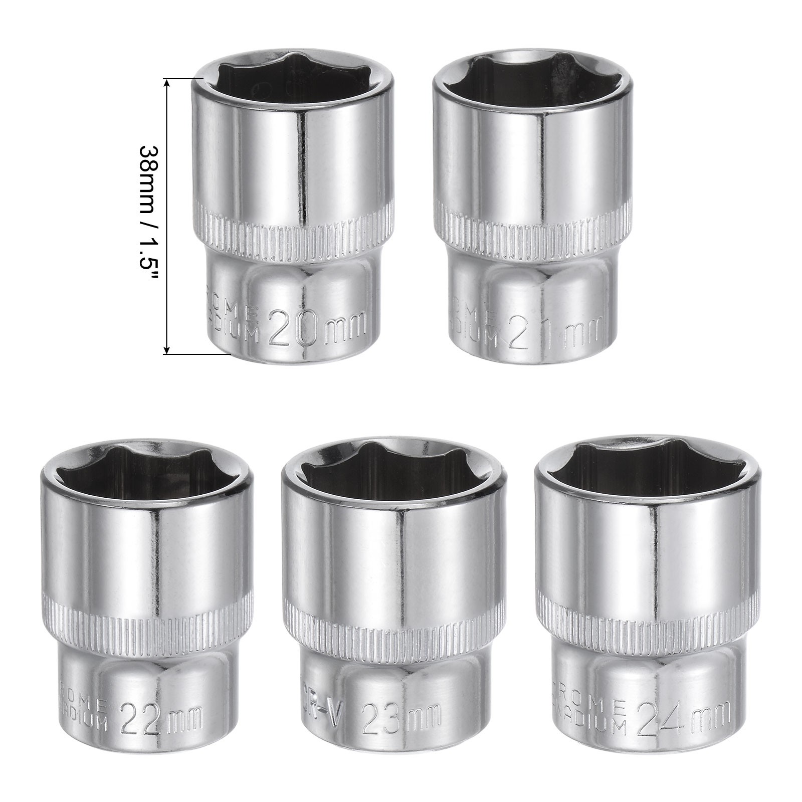 5pcs 6-Point Shallow Socket 1/2″ Drive 20mm 21mm 22mm 23mm 24mm Cr-V Metric