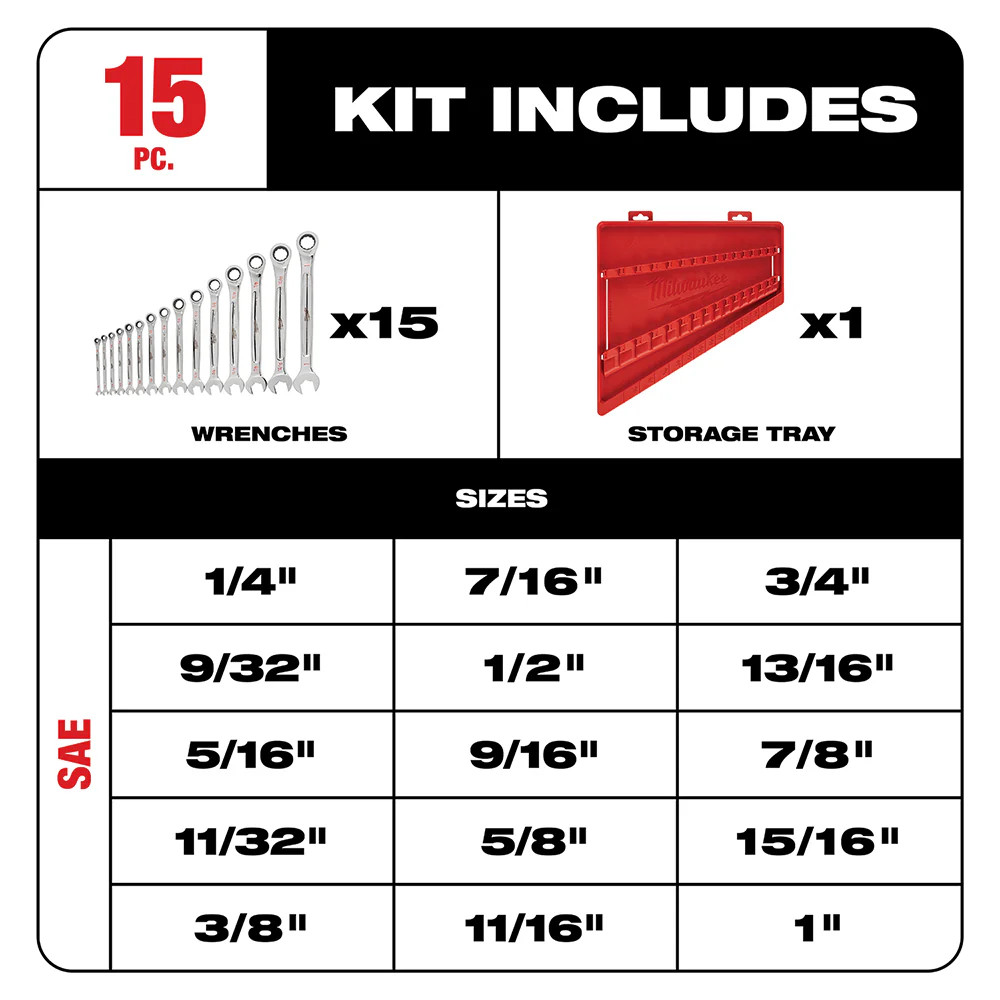 Milwaukee 48-22-9416P Ratcheting Combination Wrench SAE / Metric Set – 30 PC